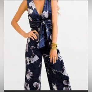 Karlie Dark Blue Crushed Jumpsuit Size Medium NWT